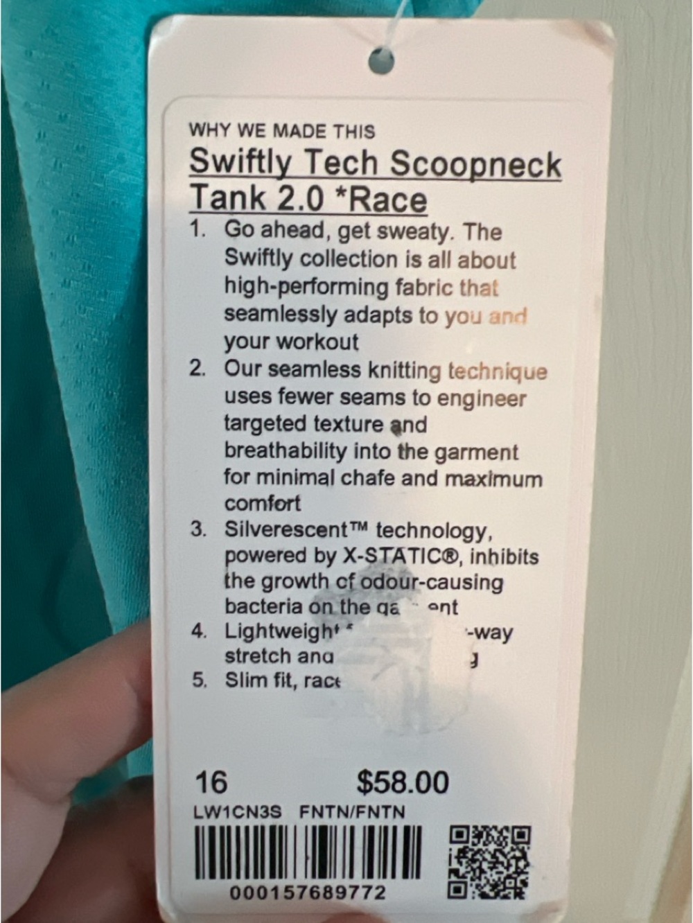 #277 Lululemon Swiftly Tech Scoopneck Tank 2.0 Fountain Sz 16 - Picture 2 of 3
